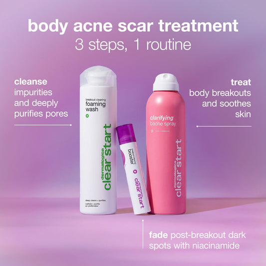 breakout clearing foaming wash, breakout clearing booster, clarifying bacne spray